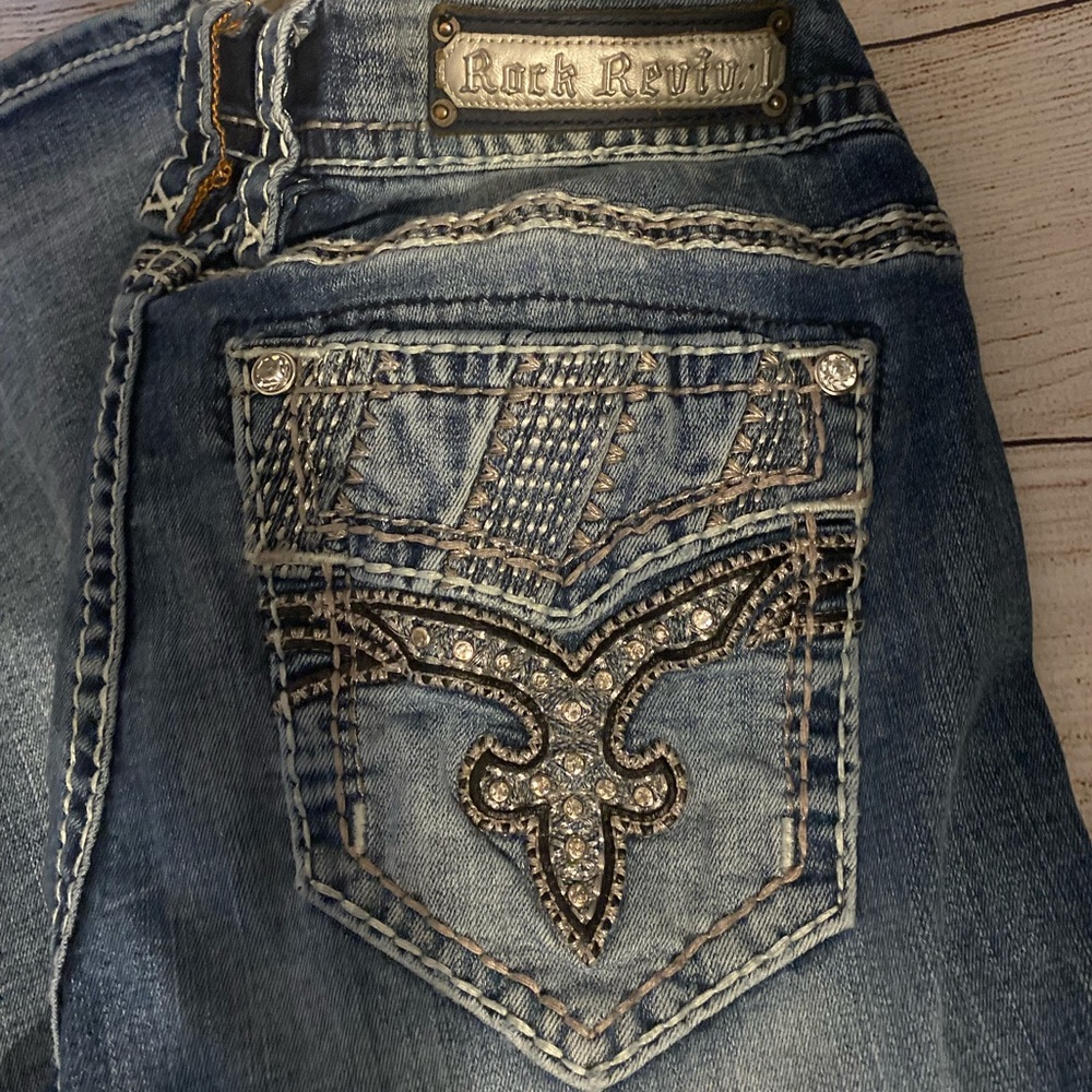 Women Dark Wash Rock Revival Jeans